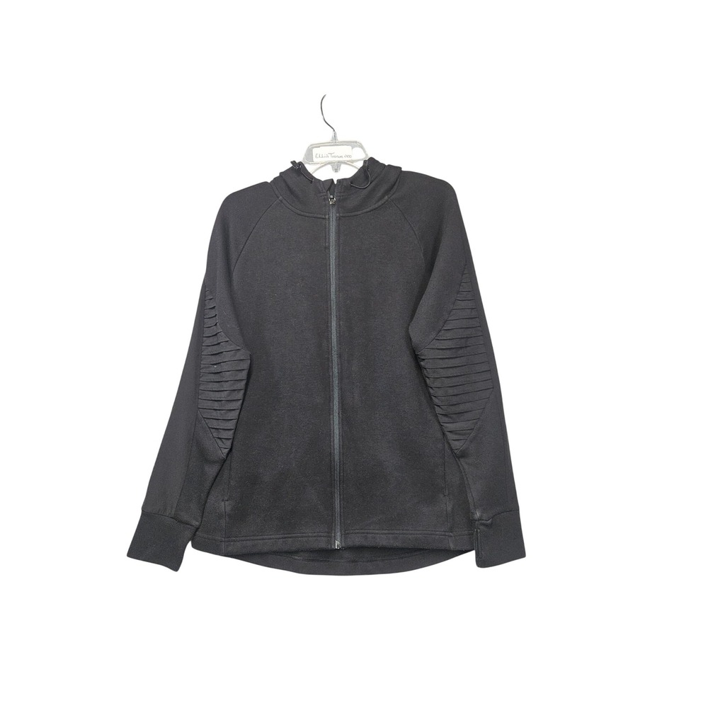 Avia Womens Black Soot Moto Pleated Sleeve Full Zip Hoodie Sweatshirt Large